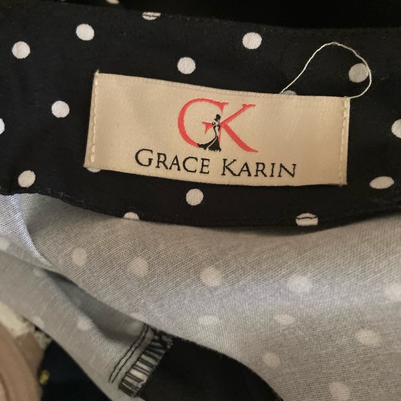 Grace Karin Women’s  Dress Black White Polka Dot Halter Retro Swing Size 14 NWOT - Picture 9 of 10